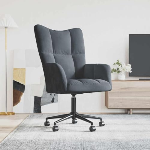 Myheimly Relaxsessel mit Rollen Höhenverstellbar Drehbar Fernsehsessel Polstersessel Polsterstuhl Relaxstuhl Sessel Ohrensessel Wohnzimmer Samt Relaxsessel Dunkelgrau