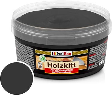Isolbau Mastic pour bois 250 g - Mastic bois extérieur et intérieur - Mastic de réparation pour bois - Mastic de réparation pour bois - Mastic prêt à l'emploi - Séchage rapide - Noir (n° 23)