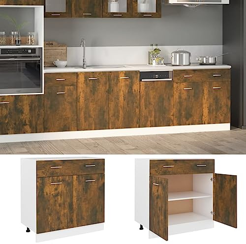 Myheimly Küchenschrank,Unterschrank Küche, Küchenmöbel, Küchenzeile,Standschrank Küche,Wandschränke,Aufbewahrungsschrank Unterschrank mit Schublade Räuchereiche 80x46x81,5 cm