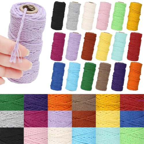 Tutamaz Makramee Garn 2mm x 30M, 18 Stück Farbe Baumwollkordel 3mm Baumwollseil Baumwollschnur Macrame Garn für DIY Handwerk Basteln Boho Deko Vorhang Türvorhang Traumfänger Hochzeitsdekoration