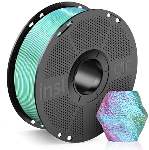 Inslogic Silk PLA Filament 1.75 mm, 3D Drucker Filament Seidiges Tri-Color PLA 1kg Spule, Seidig-glatte Oberfläche & hohe Präzision, geeignet für die meisten FDM 3D Drucker (Blau+Lila+Gelb)