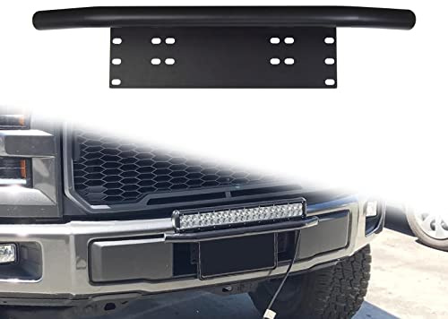 YOJZMA 23 Pollici Nero Universale Staffa Targa Bull Bar Paraurti Anteriore | Supporto per Targa e Montaggio Barra Luminosa per Paraurti Anteriore, Guida Offroad, Luci LED da Lavoro e Fendinebbia