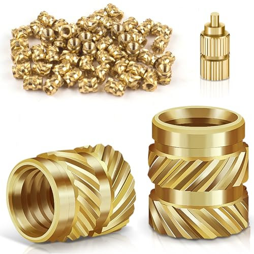 Bolatus - Juego de 50 tuercas de fusión M2, latón con soldador, rosca moleteada para piezas de plástico, insertos roscados para piezas de impresora 3D