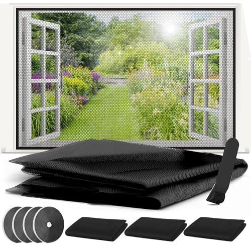 4 er Set Fliegengitter Fenster, Selbstklebendes moskitonetz fenster, aus Insektenschutz ohne Bohren, Zuschneidbarer, inkl. doppelseitigem Klebeband,(schwarzem 130x150 cm)