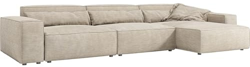 DELIFE Eckcouch Sirpio XL Cord Beige 370x170 cm Recamiere variabel