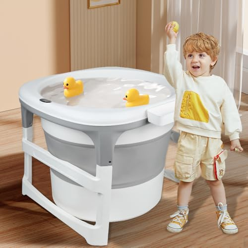 Vasca da bagno per bambini + pieghevole e antiscivolo, design ergonomico e sicuro, vasca portatile per neonato, vasca da bagno doccia compatta per bambini – 77 x 75 x 67 cm (grigio)