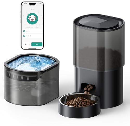 Automatic Cat Feeder and Water Dispenser, 2-in-1 Pet Feeder Automatic with Timer, 3 L Dry Food Feeder, 2.5 L Water Fountain with APP 2.4G WiFi, 1-6 Meal, Stainless Steel Bowl for Cats and Dogs