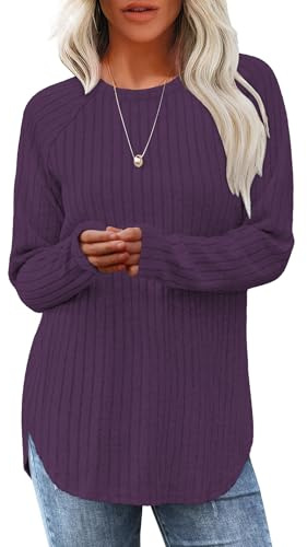 DUOEASE Jersey Mujer Invierno Otoño Cuello Crew Jerséis Elegante Color Sólido Top Mujer Manga Larga