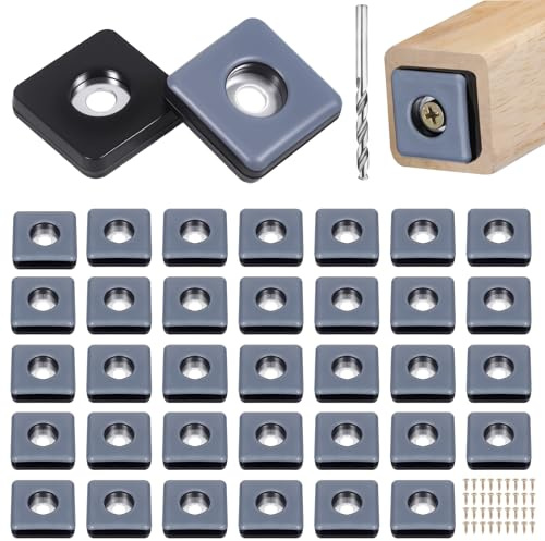 Zocipro Teflongleiter zum Schrauben – 36 Stück 25mm Quadratische Möbelgleiter aus PTFE mit Edelstahlschrauben – Effektiver Schutz für Möbel, Stühle & Böden vor Kratzern