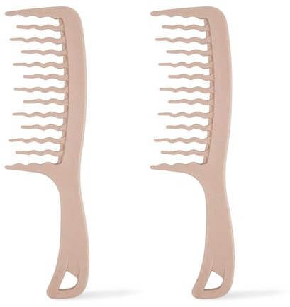2 Piezas Peine de Púas Anchas Onduladas, Peine Puas Anchas, Peines Antitirones, para Pelo Rizo, Ondulado, Largo y Grueso, Peines de Peluqueria Profesional para Salón y Hogar