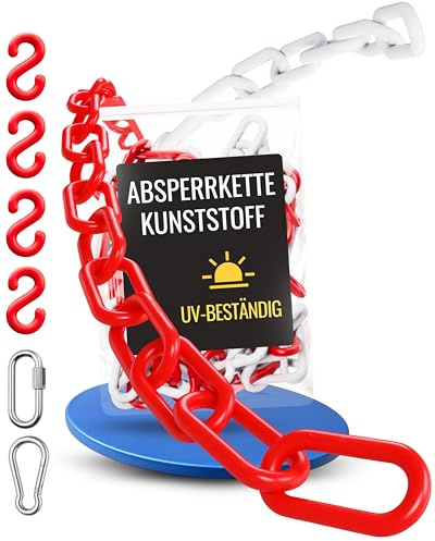 Premium Absperrkette Rot Weiß Kunststoff 5m - UV Beständig, Witterungsfest