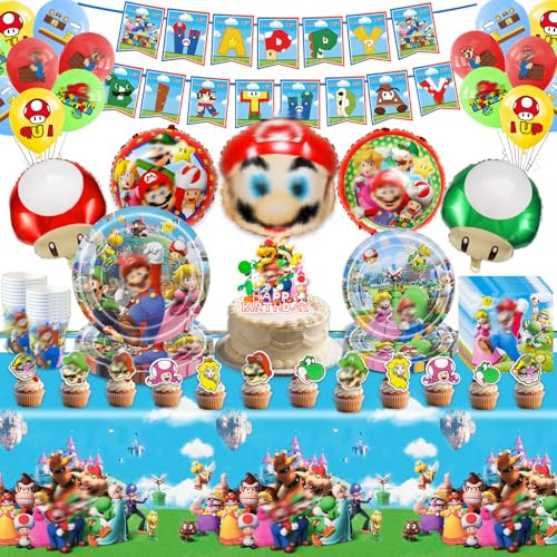 86Pezzi Mari Decorazione di Compleanno, Stoviglie Festa di Compleanno Kit ,Decorazione Festa con Piatti Carta, Striscioni, Tovaglioli, Bicchieri Carta, Tovaglie, Palloncini, Toppers.