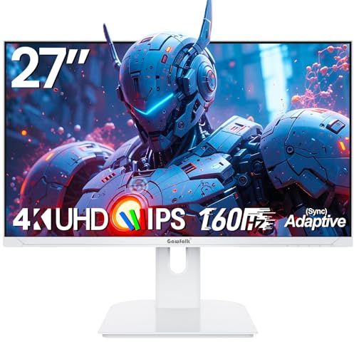Gawfolk Gaming Monitor 27 Zoll UHD 4K 160Hz, Weiß IPS PC Bildschirm für Zuhause und Büro, Computerbildschirm mit FreeSync, HDMI, DisplayPort, 178° Weiter Betrachtungswinkel, unterstützt VESA 75*75MM