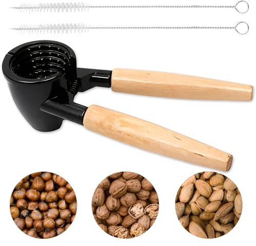 QITHGYD Multifunktionaler Nussknacker Und 2 Reinigungsbürsten, Robuster Nussknacker Walnüsse Aus Aluminiumlegierung, Nussknacker Haselnüsse, Walnussknacker, Für Walnüsse Haselnüsse Mandeln