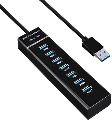 Hub USB 3.0 7 Puertos con Cable de 1 Metro, Concentrador Alargador USB Múltiple de Alta Velocidad 5Gbps, Adaptador Multi USB para PC, Portátil, Teclado, Ratón, Disco Duro, Unidad Flash