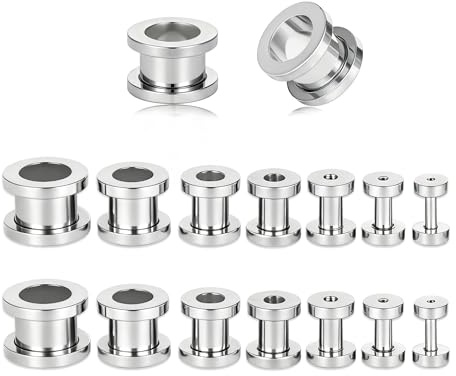 Vankula Tunnel Dehnset 16 stück 1.4-10mm Double Flared Ohren Expander Plug Dehner Stretching Piercing Kit Edelstahl für ohrloch Dehnungen Schmuck Schwarz Gold Silber