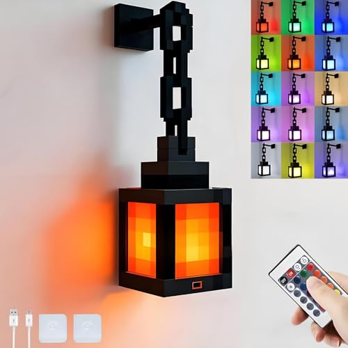 Pixel Wandlichter für Kinder, 16 Farben LED Stimmungslicht mit Fernbedienung & Dimmfunktion Retro Pixel Laterne USB-Akku Wandlampe für Kinderzimmer Schlafzimmer Gaming Geschenk