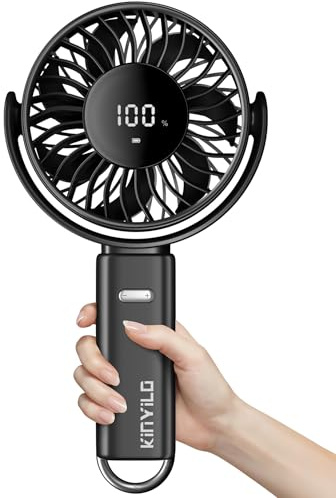 KinYiLO 6-Inch Large Handheld Fan (30.8 cm Height, 16 cm Fan Blade, 500g), Larger Than Regular Hand Fan, Ultra-Strong Airflow, 100 Speed Levels, 6000mAh Battery, 135° Foldable– Travel, Outdoor, Black