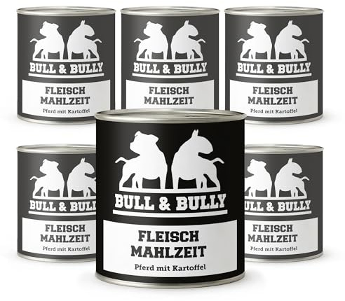 Hundefutter Nass 800g 6X Fleischmahlzeit Pferd mit Kartoffel | Tierärzten entwickeltes Hunde Nassfutter Premium Wet Dog Food mit 94% Fleischanteil für aktive Hunde von BULL & BULLY