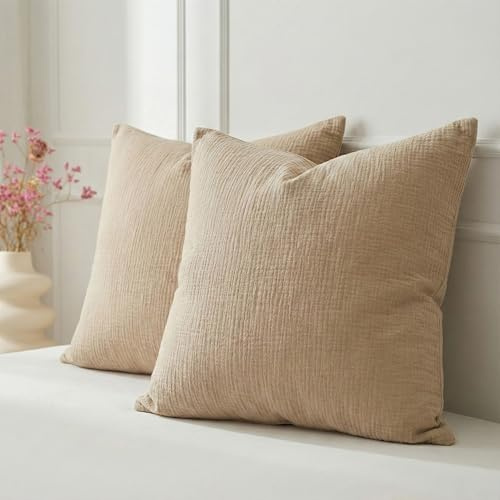 Hausfelder Musselin Kissenbezug 2er Set 80x80 cm, Graubeige, Baumwolle