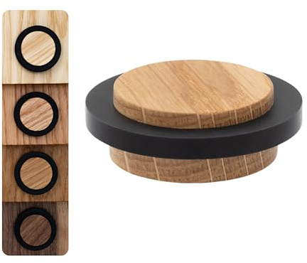EVI Herrajes | Türstopper Boden Holz | Eichenholz mit schwarzem Gummi | Ø47x22mm | Klebstoffmontage | Mod.20345X19
