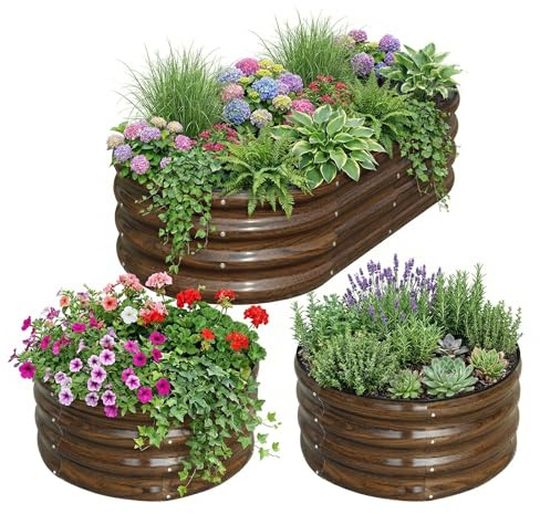 SnugNiture Metal Raised Garden Bed Kit, 2x2x1ft Round & 4x2x1ft Oval | large,Outdoor for growing vegetables, herbs,fruits;