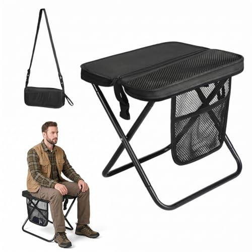 Yuragim Fällbar pall 31 x 28 x 31 cm bärbar campingpall vikbar, rymmer upp till 120 kg, ultralätt vikbar pall med bärrem och förvaringsväska, för fiske, vandring, utomhus, trädgård, strand