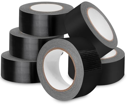 Wexeva Pack de 6 cintas americanas negras extrafuertes 27,4 m x 50 mm – Cinta americana de tela impermeable y resistente, ideal para reparaciones, fijación, sellado y bricolaje en interior y exterior