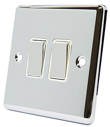 AET CPC2GSWIWC Polished Chrome Classical White Insert Metal Rocker Switch-10 Amp Double 2 Gang 2 Way Light Switch