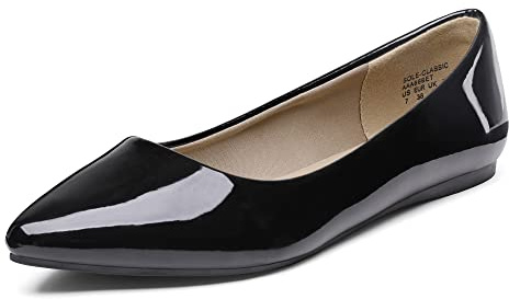DREAM PAIRS Women's Dress Pointed Toe Flats Ballet Comfort Soft Slip On Casual Flat Shoes for Work Office Business,Size 7.5,Black/Pat