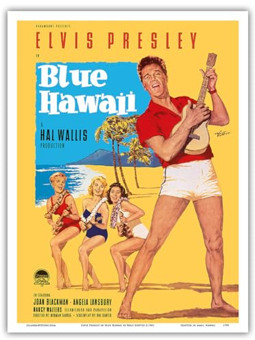 Elvis Presley in Blue Hawaii - Vintage Film Movie Poster by Rolf Goetze c.1961 - Master Art Print (Unframed) 9in x 12in