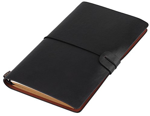 Asixx Notizbuch Leder, Leder Tagebuch Klassische Vintage-Stil Travelers Notebook für Mann & Frau Nachfüllbar Notizbuch & Travel Tagebuch, 20.8 x 12.8cm(Schwarz)