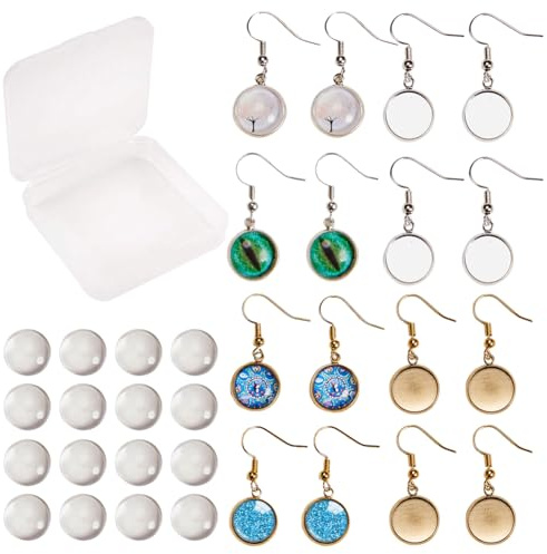 SUNNYCLUE 1 Box 120Stück 2farbe 12mm DIY 20Paare Glaskuppel Cabochon Ohrringe Selbst Machen Starter Kits Foto lünette Rohlinge Schmuckzubehör Kit zur Schmuckherstellung Frauen Fassungen für Cabochon