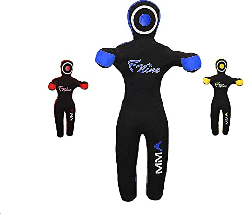 FNine MMA Grappling Dummy, for Judo, Wrestling, Brazilian Jiu Jitsu, Submission and Throwing UNFILLED Canvas Bag (Black and Blue, 47)