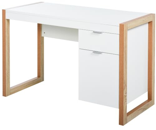 HOMCOM Computertisch mit Schublade 112,5x50x75,5 cm Weiß | Geräumiger Kleiderschrank, rechteckige Beine, moderner Stil, zusätzliche Dekoration