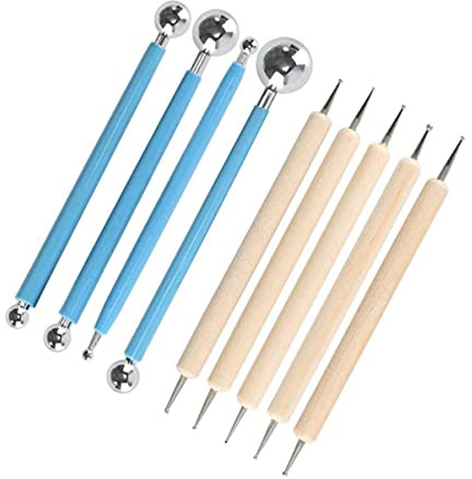 BOBOZHONG Strumenti per Argilla polimerica,Strumenti Argilla,Dotting Tool,4 PCSstrumenti per Puntini con Stilo a Sfera + 5 PCS Strumenti per goffratura per Modellare Scultura