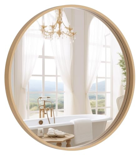 WallBeyond Round Wood Mirror 24 inch Circle Wall Mirror for Bathroom Round Wall Mirror for Wall Decor, Vanity, Entryway Living Room (Natural)