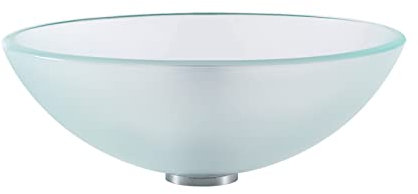 Ksunun Vasque à Poser Salle de Bain Rond Lavabo à Poser en Verre Trempé Lavabo Lave-Mains en Verre Dépoli avec Ensemble de Drainage en Laiton, pour Salle de Bain Toilette, 420 x 420 x 145 mm