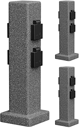 ledscom.de 3 Prises de Courant de Jardin Pock pour l'extérieur, IP44, 4 Fois, Anthracite (Aspect Pierre), rectangulaire, 40 cm