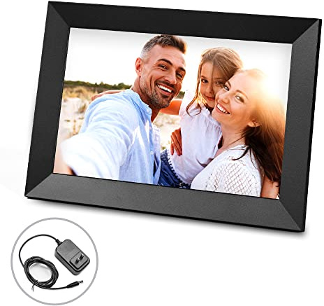 iHome WiFi Digital Picture Frame Compatible with Frameo App, 16G Digital Photo Frame with Secure Image Sharing for Tabletop or Wall Mount – Black (IPF1016B)