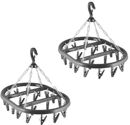 HOMESHOPA Oval Sock Dryer with 20-Piece Clothes Pegs, 2 Pack Grey Plastic Washing Line Laundry Drip Hanger, Windproof Cloth Drying Hanging Rack, Non-Slip Clips Portable Indoor Outdoor Airer Dryer