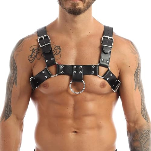 DITIOUS Men's PU Leather Body Chest Harness Erotic Costumes Chest Harness Leather Bondagewear for Men Chest Sexy Body Harness Belt Restraints Adjustable Slutty Clothes Sex Outfits Fetish Wear