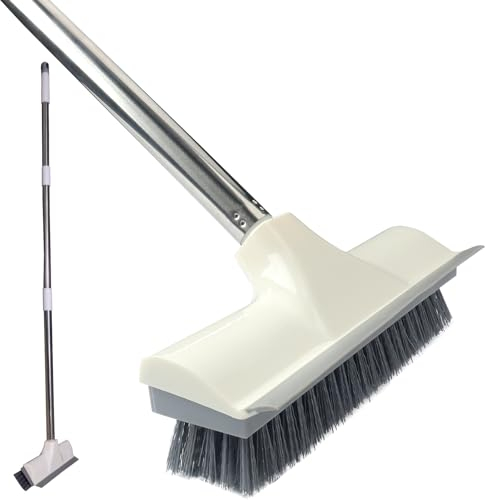 Roellgs long handled scrubbing brush with adjustable long handle, squeegee and bristles 2 in 1 for cleaning kitchens, bathrooms, tiles, garages, walls and swimming pools