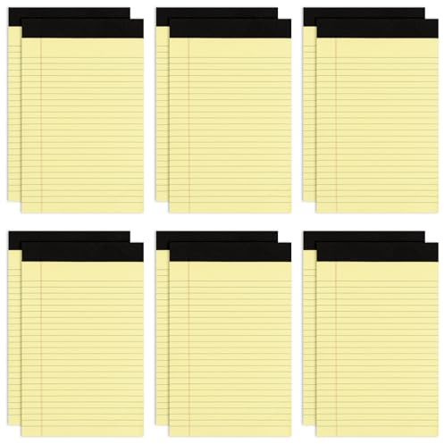 Goefun 12 Pack Yellow Note Pads 5x8, Small Legalpads 5x8 Yellow for Office, Perforated College Ruled Writing Pads - 30 Sheets Samll Notepad