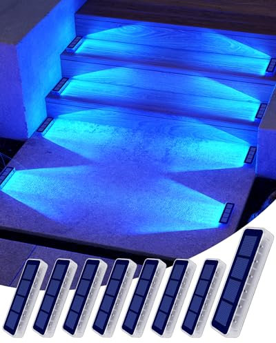 DetarZinLED Lampe Solaire Exterieur Jardin, Lot de 8 Bleu Eclairage Escalier Exterieur, IP68 Étanche LED Lampe Solaire pour Jardin, Chemin, Escalier, Allée, Patios, Sol, Terrasse