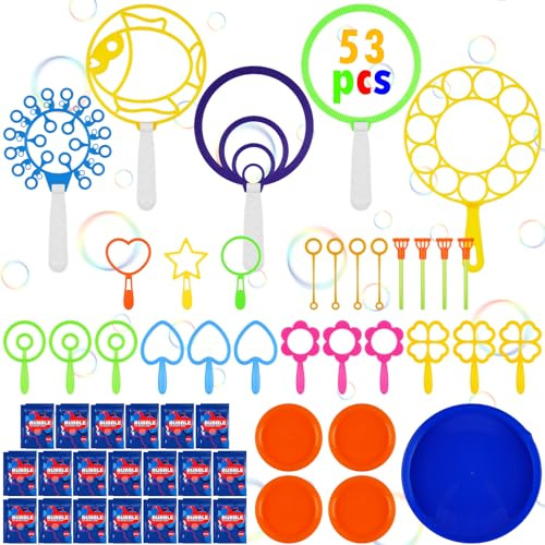 OSDUE Kit Bolle Di Sapone Giganti, 53 Pezzi Bolle di Sapone Bacchetta, Giocattoli Portatili per Bolle di Sapone con Vassoio, Fare Bolle per attività Estive All'aperto Compleanni Bambini Matrimoni