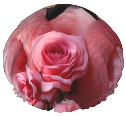 Flamingo Love Flowers Print Stilvolle Duschhaube Wiederverwendbare Duschhaube Frauen Große Duschhaube für Zöpfe Lange Haare