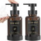 Luxspire Foaming Soap Dispenser, Glass Foam Pump Soap Dispenser, Non-slip Hand Soap Dispenser with 5 Waterproof Labels, 15 Oz Refillable Liquid Soap Dispenser for Bathroom & Kitchen, Amber, 2 Pack