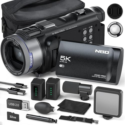 5K 48MP Video Camera Camcorder 16X Digital Zoom Vlogging Camera Recorder for YouTube Anti-Shake with 3.0 270° IPS Screen WI-FI Video Recorder Cam Corder with 2 Batteries, 32GB TF Card, Mic