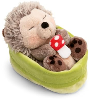 NICI Kuscheltier Igel mit Fliegenpilz schlafend im Körbchen - braun - Stofftier aus weichem Plüsch, niedliches Plüschtier zum Kuscheln und Spielen, für Kinder & Erwachsene - 61583